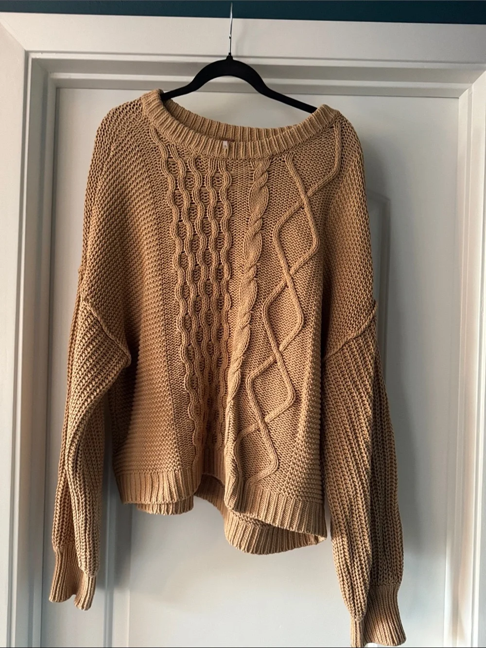 Free People Dream Cable Crewneck Sweater - Classic Camel